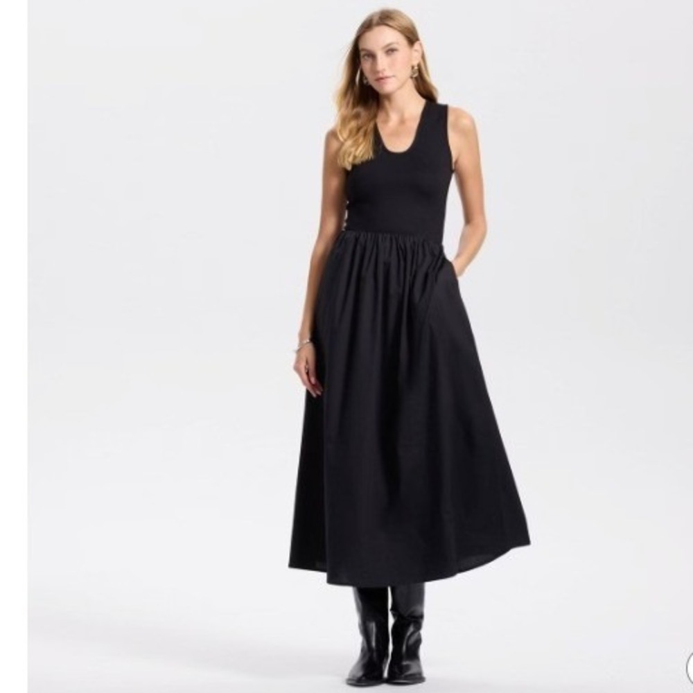 A New Day Women's Size Large Sleeveless Knit Midi A-Line Dress Black Ruffle